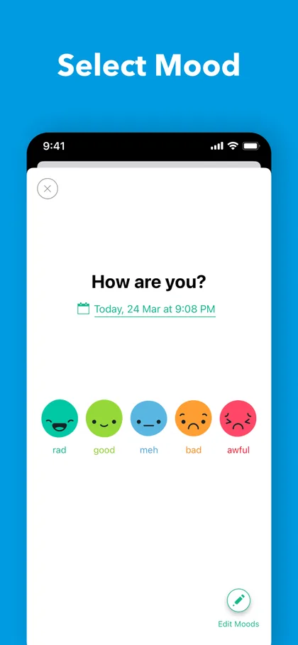 Daylio How are you screen with five mood faces