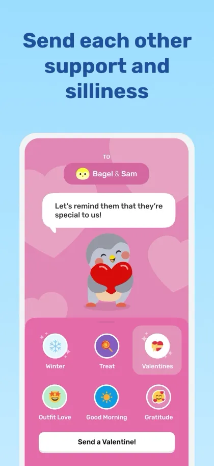 Finch screen for sending a friend a Valentine