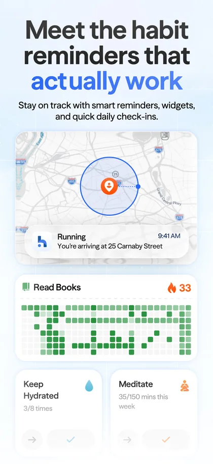 Habitify location reminder and a Read Books heatmap