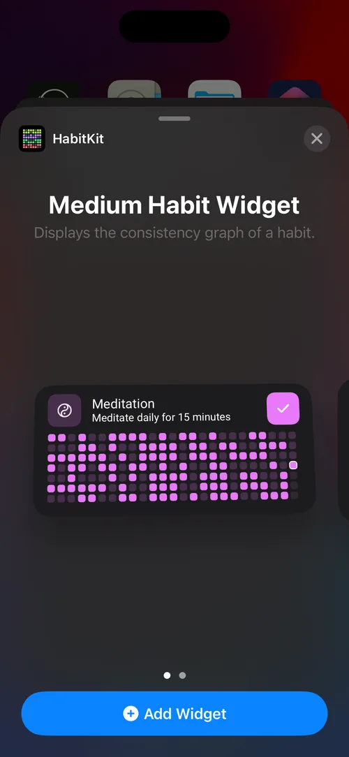 Searching for HabitKit in the widget list