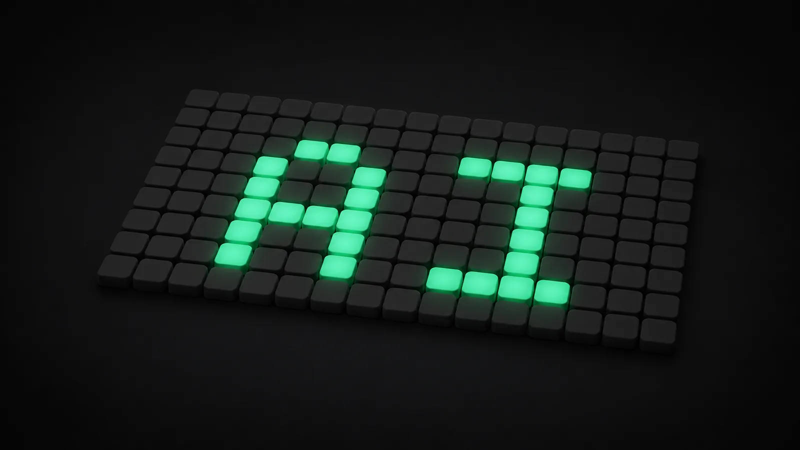 A grid of rounded charcoal tiles with mint-green tiles spelling AI in the centre