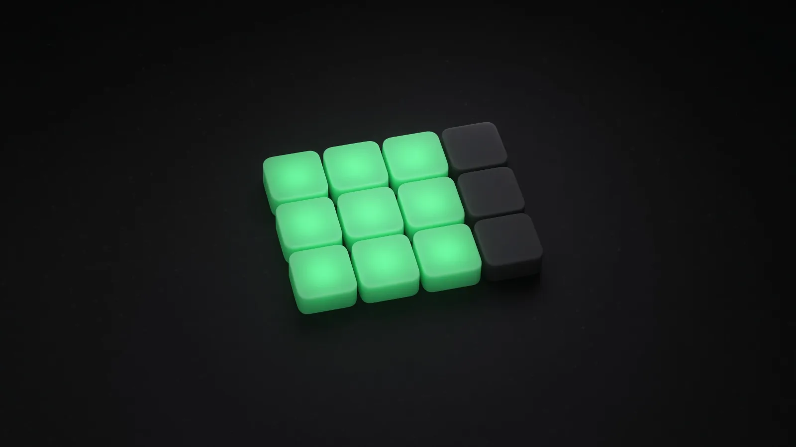 A block of glowing green tiles with a narrow strip of dark tiles along its right edge