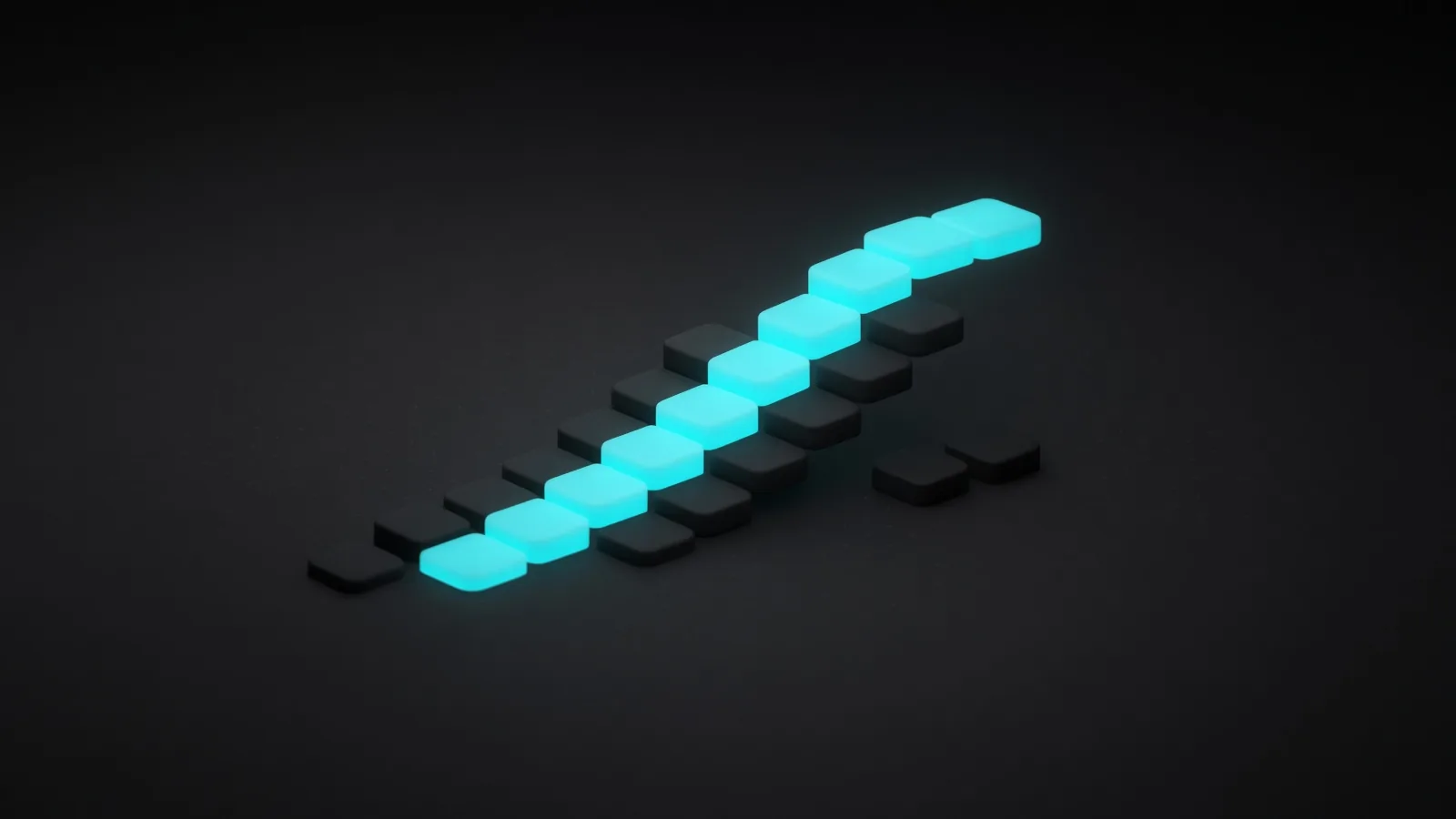 A curve of glowing cyan tiles rising and levelling off, with a few dark tiles on the ground beneath it
