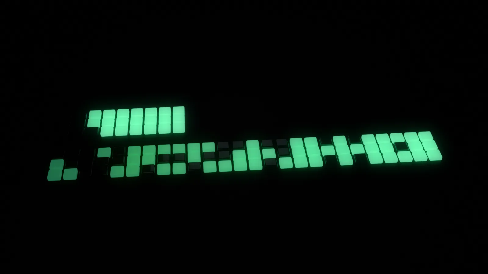 A short strip of glowing green tiles fully lit beside a long strip that brightens slowly from dark to full