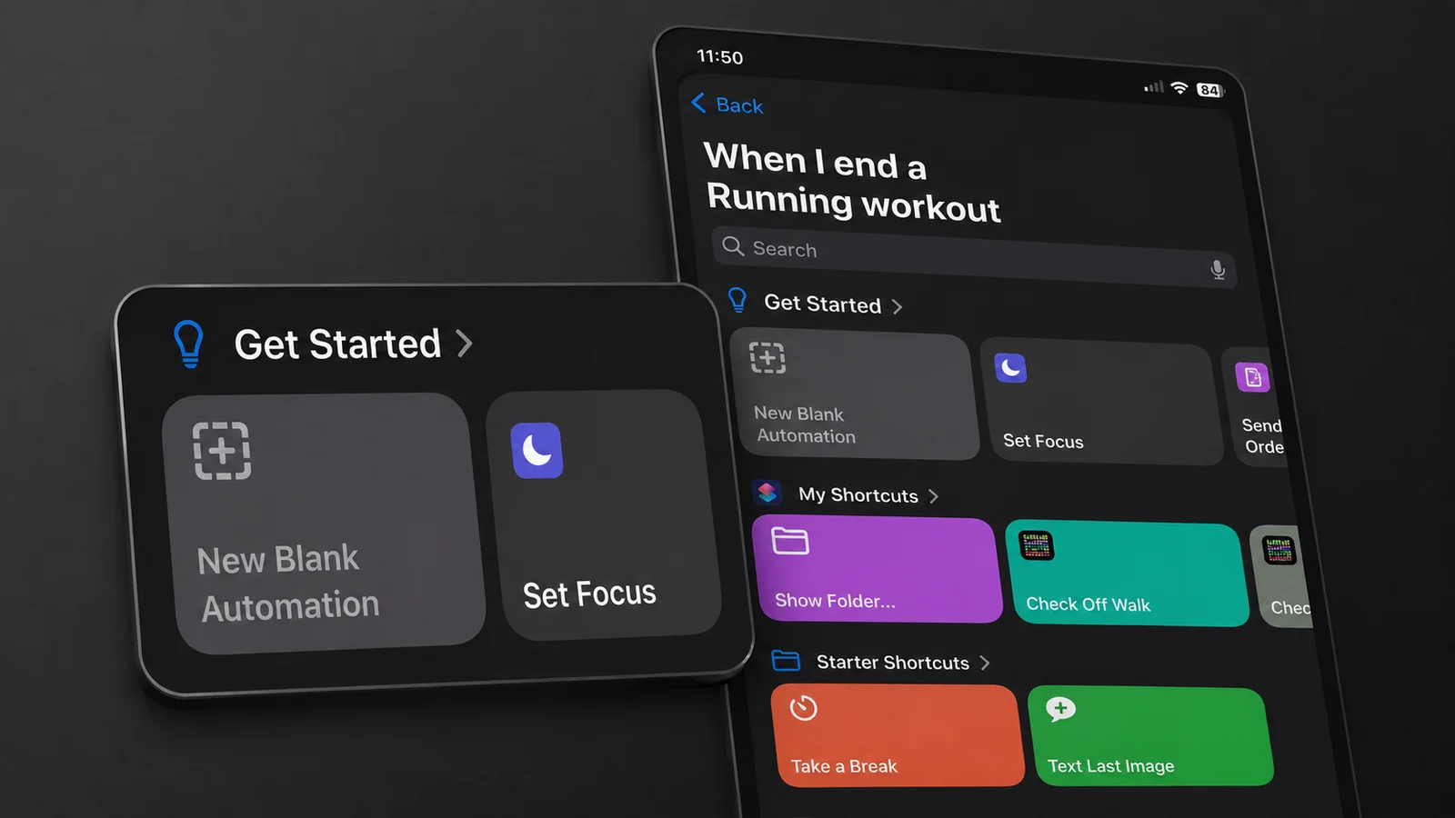 The Shortcuts screen offering New Blank Automation under Get Started