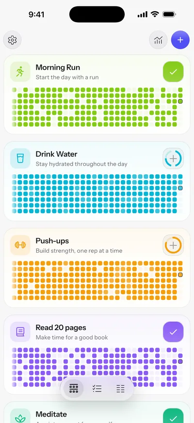 The same demonstration habits in the light app theme.